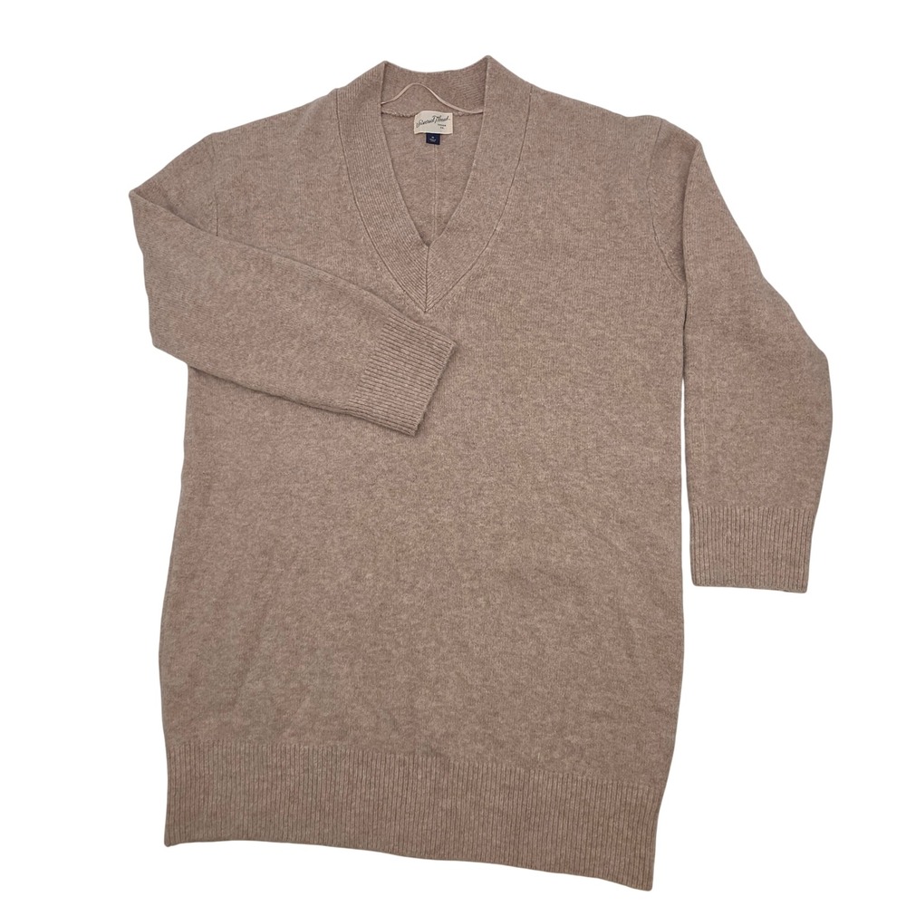 Tunic Sweater Womens Medium Tan V-Neck Knit Long Sleeve Minimalist Cabin Work